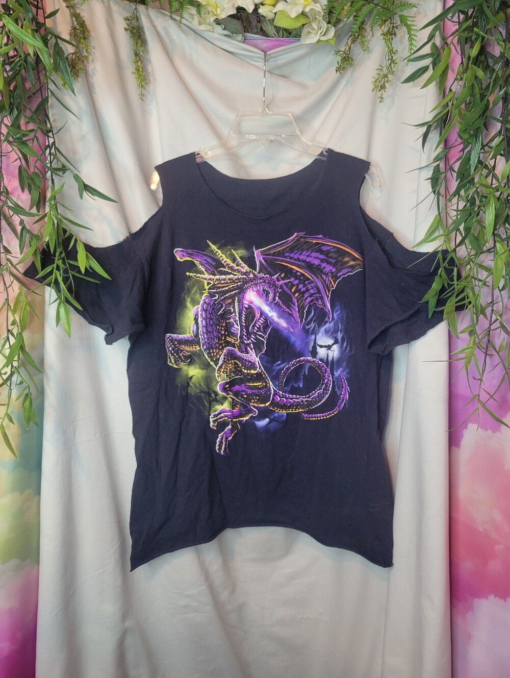 Black Cold-Shoulder W/ Nerdy DND Purple Dragon Design (Altered)